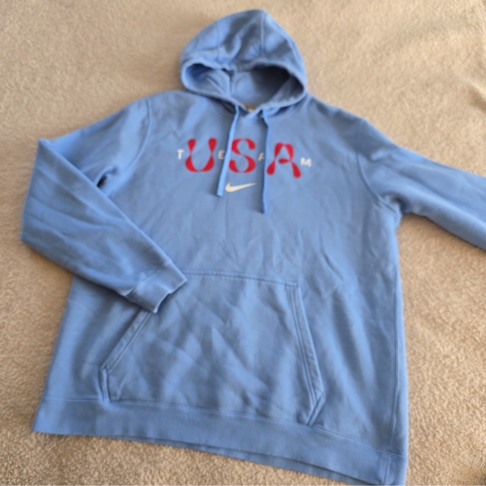 Nike Team USA Light Blue Club Fleece Pullover Hoodie Sweatshirt Size L